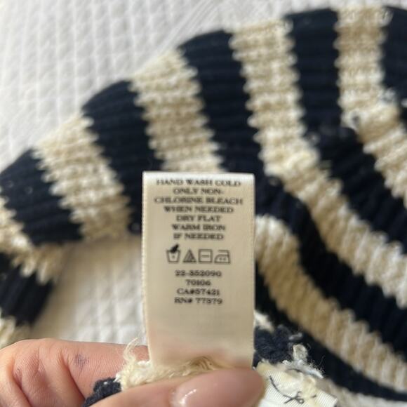 Ann Taylor Womens Stucco Knit Sweater Navy Winter White Stripe Cotton - S - Picture 7 of 10